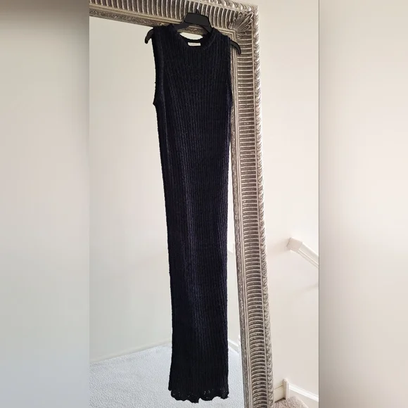 THE ROW Cutro Open Knit Silk Sleeveless Maxi Dress Midnight Blue M Org $2,550 - Picture 5 of 16